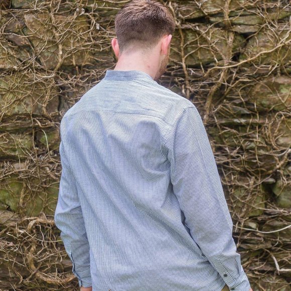 Lee Valley Men's Irish Collarless Grandad Shirt - XL, Blue & White Stripe - Picture 5 of 8